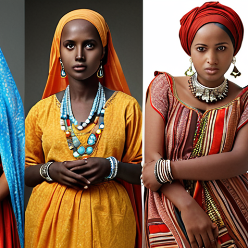 Home 8 **A historical scene:** "Somali women in traditional Dido clothing, showcasing various designs and colors from different regions and social statuses, reflecting the evolution of the Dido through centuries. The image should evoke a sense of cultural heritage and pride, potentially including elements of early trade influences."